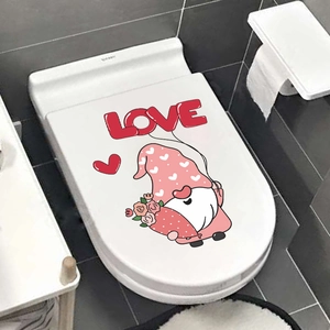 Cute Valentine gnome holding flower and LOVE balloons as a toilet seat lid decal sticker
