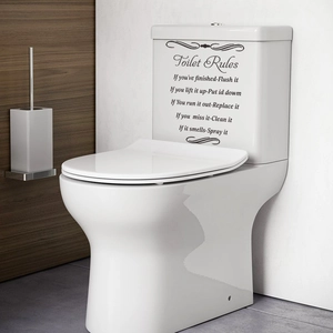 Funny Toilet Rules vinyl wall sticker decal on white ceramic tank for home bathroom decor