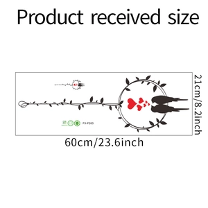 Detailed size specification for bird and leaf wall decal measuring 60cm by 21cm