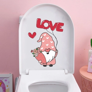 Cute gnome LOVE heart toilet lid sticker for Valentine's Day home wall decoration