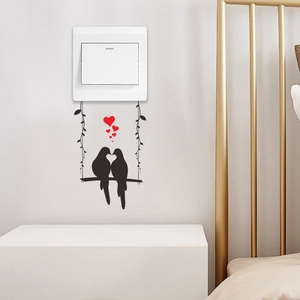 Cartoon swing birds wall sticker with red hearts for light switch home decoration