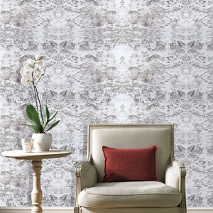Detailed close-up of marble texture wallpaper in a modern living room setting