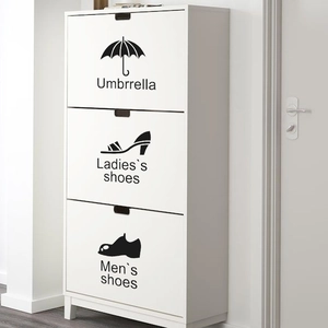 Three-tier white tilting shoe cabinet with modern icons for organized home storage