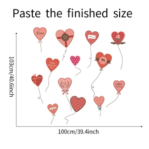 Detail showing wall sticker size dimensions of 100x103cm with heart balloon layout