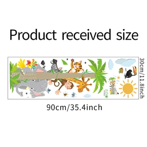 Cartoon animal wall decal sheet showing jungle animals and product size 30x90cm