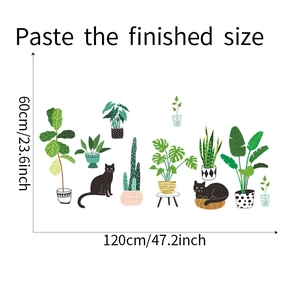Vue détaillée des stickers muraux en PVC avec plantes tropicales et chats