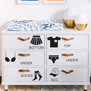 Minimalist black clothing storage labels for bedroom wardrobe and cabinet drawers