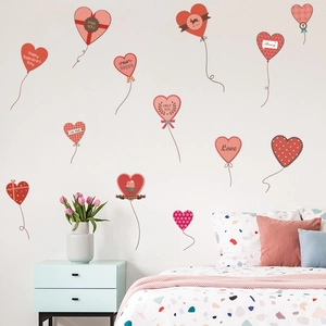 Romantic heart balloon wall stickers for Valentine's Day home bedroom decor set