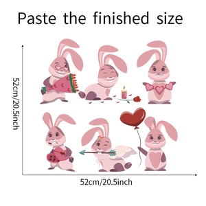 Detailed view of Valentine cartoon rabbit wall stickers showing 52cm by 52cm dimensions