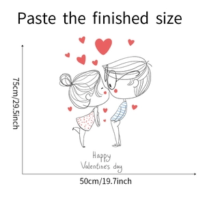 Sticker mural couple de dessin animé avec dimensions et texte Happy Valentine
