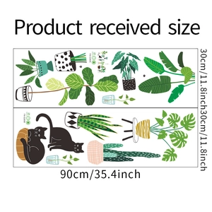 Détails de mise en page des stickers muraux plantes tropicales avec motif de chat