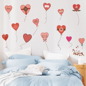 Romantic heart balloon wall stickers for bedroom Valentine decoration set in red and pink