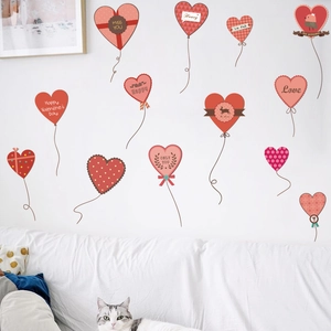 Romantic red heart balloon wall stickers for Valentine's home bedroom and living room decor