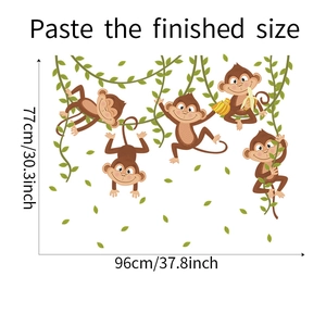 Cartoon monkeys and green vines wall sticker dimensions showing 96cm width and 77cm height