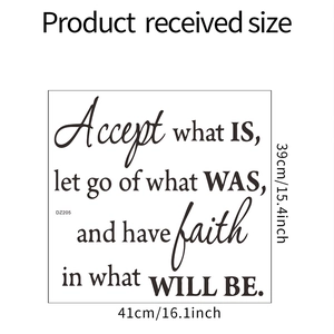 Detail showing dimensions of inspirational quote wall sticker measuring 41cm x 39cm