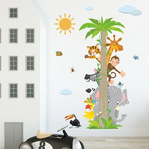 Cartoon animal forest wall decals with elephant giraffe for children bedroom decoration