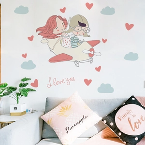 Adesivi murali con aereo e cuori per camera da letto e decorazione interni