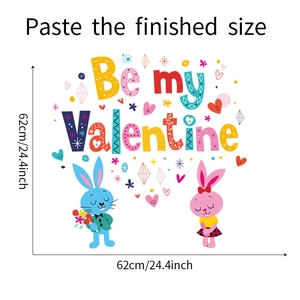Detail view of Be my Valentine wall decal showing cute rabbits and heart motifs