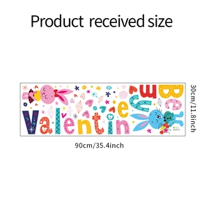 Detailed size chart for Be My Valentine rabbit wall stickers showing 30x90cm sheet layout