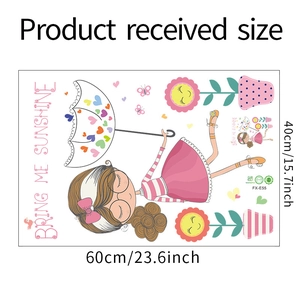 Sticker mural fille avec parapluie et tournesol dimensions 60x40cm pour chambre d'enfant