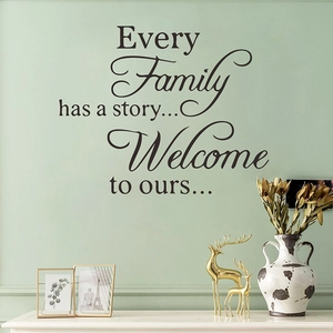 Detail view of Family Quote wall sticker in a modern living room setting