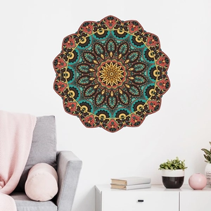 Colorful Bohemian Mandala wall sticker in a cozy living room over a sofa