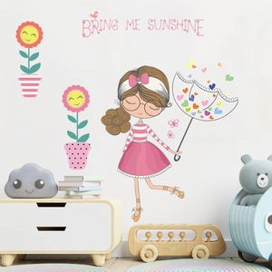 Sticker mural fille de dessin animé avec parapluie pour chambre d'enfant Bring Me Sunshine