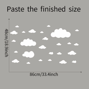 Detailed size specifications for white cloud wall stickers with 86x48cm layout dimension