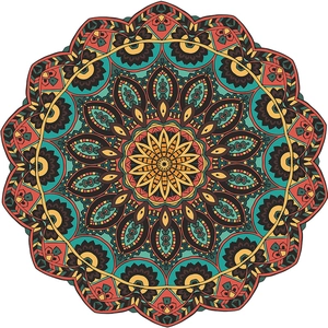 Bohemian mandala wall sticker with geometric patterns in teal and orange for home decor