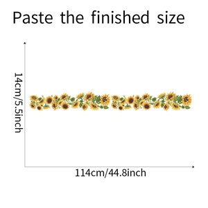 Detailed dimensions of yellow sunflower wall sticker for DIY home baseboard decoration
