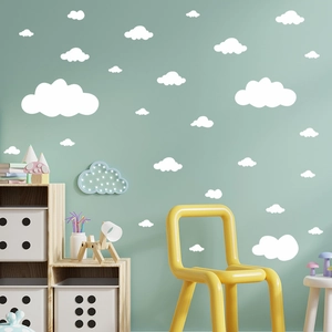 White cloud wall stickers for nursery decor in multiple sizes with matte finish