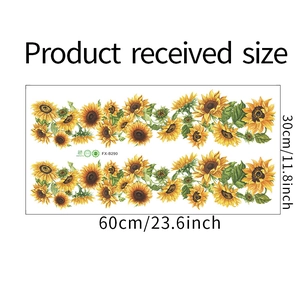 Detailed sheet of sunflower wall stickers measuring sixty by thirty centimeters for DIY decor