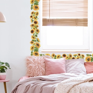DIY sunflower wall decal stickers with yellow flowers and green leaves for home decoration