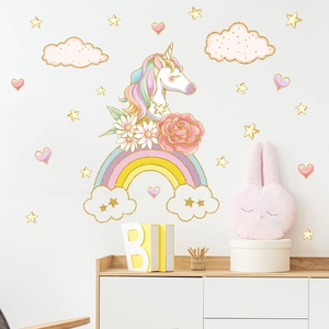 Cartoon Unicorn Rainbow Wall Sticker PVC Removable Clouds Stars Heart Decals For Kids Room Nursery Home Decor