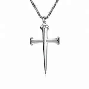 Vintage Stainless Steel Cross Necklace For Men Punk Gothic Nail Design Cross Pendant Polished Steel Gold Black Mens Jewelry