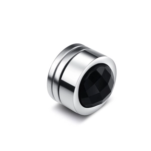 Unisex magnetic clip-on earrings with silver metal and faceted black gemstone