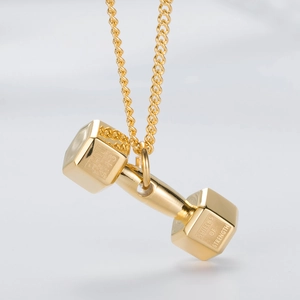 Collier haltère doré en acier titane avec gravure Phil 4:13 pour fitness et sport