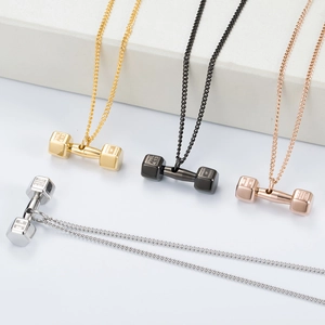 Colliers pendentifs haltères en or, argent, noir et or rose pour passionnés de fitness