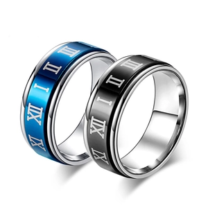 Anillos giratorios de acero inoxidable con números romanos y acabado mate bicolor