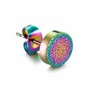 Unisex Edelstahl Runde Ohrstecker Mit Mattierter Sandstruktur Bunte Minimalistische Geometrische Schmuck Für Damen Herren
