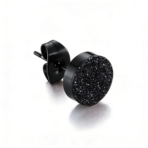 Pendientes unisex de acero de titanio negro con incrustación de textura mate