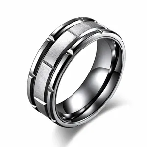 Minimalistischer Titanstahl Ring Für Damen Herren Gebürstetes Finish Geometrisches Gerilltes Band Mode Schmuck Trauring
