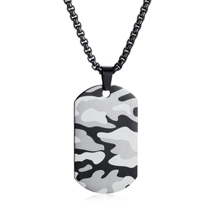 Collana militare da uomo in acciaio al titanio con motivo mimetico laser e catena box