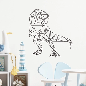Sticker mural dinosaure géométrique minimaliste noir dans une chambre d'enfant