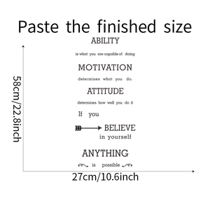 Détails du sticker mural citation motivationnelle avec dimensions 58x27cm en noir et blanc