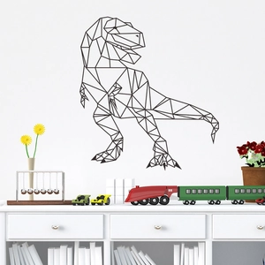 Sticker mural dinosaure géométrique minimaliste au-dessus d'un meuble blanc de chambre d'enfant
