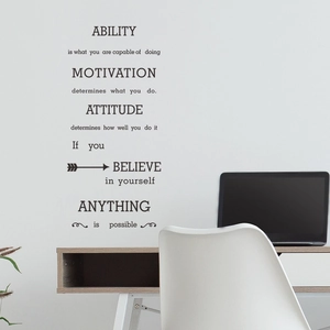 Sticker mural avec citation anglaise inspirante pour déco chambre et salon moderne