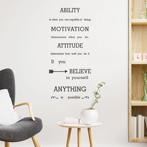 Sticker Mural Citation Anglaise Motivation Moderne Minimaliste Ability Motivation Attitude Believe en PVC Autocollant Décoration Bureau Maison