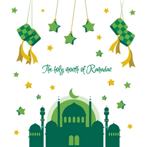 Grüne Ramadan Wandaufkleber mit Moscheen Sternen und Halbmond für die Deko
