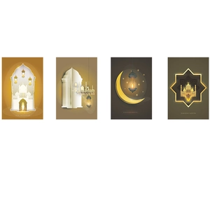 Eid Mubarak and Ramadan Kareem wall stickers with mosque and golden moon designs